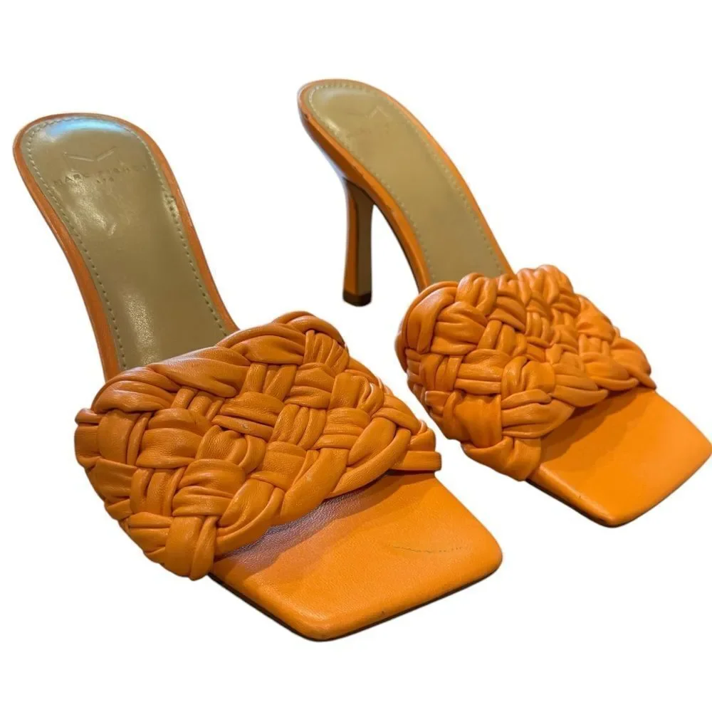 Revolve Marc Fisher Draya Orange Braided Leather Sandal Pump Mule Heels